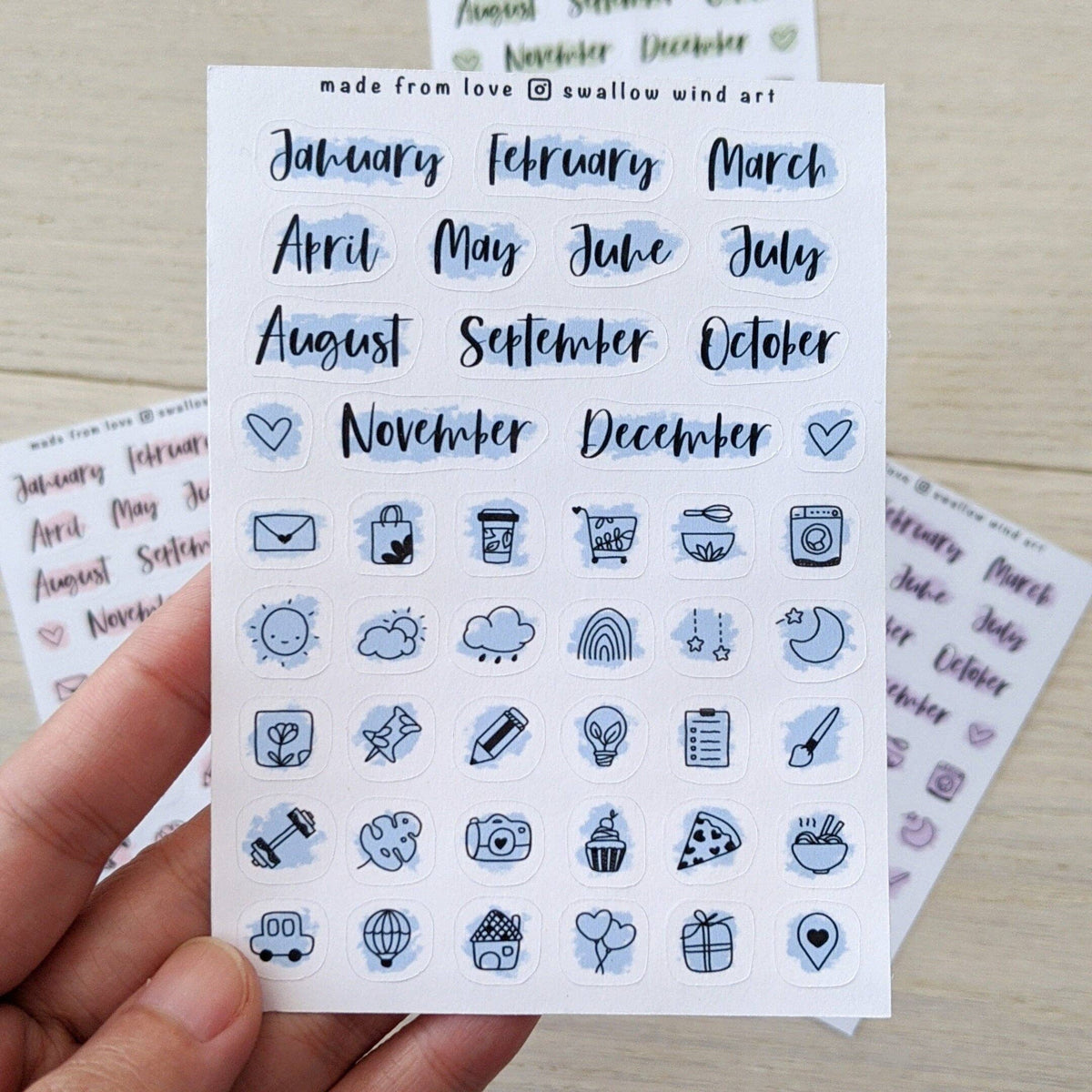 Scrut Sticker Sticker Sheet - Month Script Stickers, Mixed Icon - Journal Stickers ...